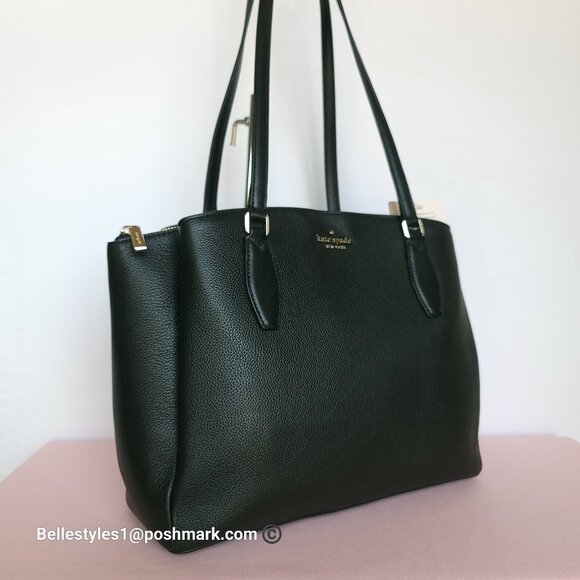 KATE SPADE Monet Triple Compartment Pebbled Leather Large Tote - Black color 🎈 - Picture 2 of 16